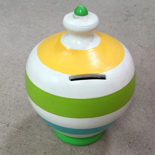 Striped yellow, white and green money box piggy bank