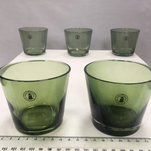 Set of 5 handmade green glass tumbler