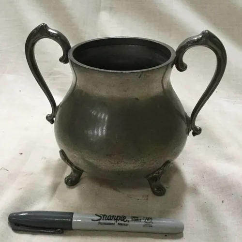 Two handled pewter sugar bowl/pot