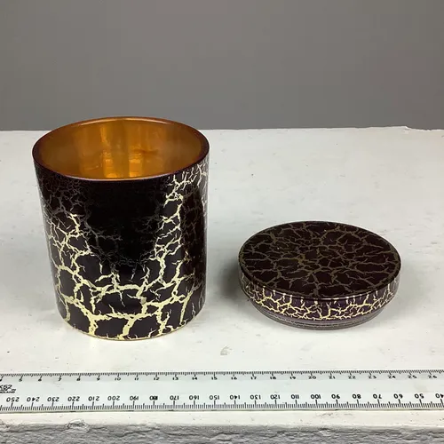 Brown Crackled Glass Candle Jar with Lid