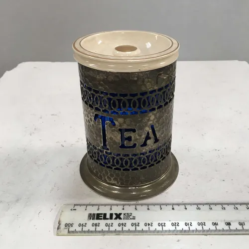 Period Pewter Tea Jar with Cream Ceramic Lid
