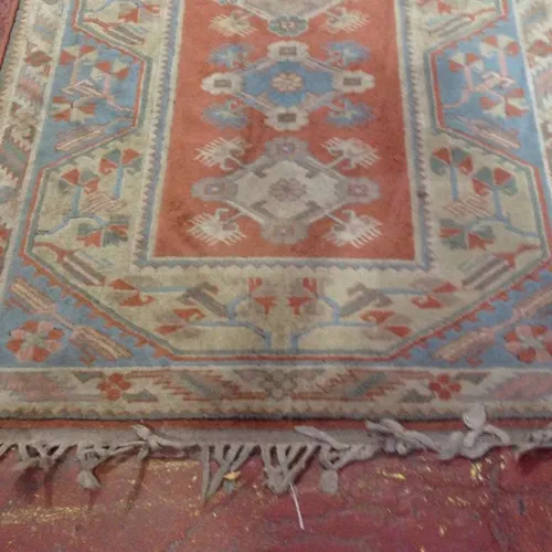 Pale Blue/Cream/Peach Area Rug with Fringing