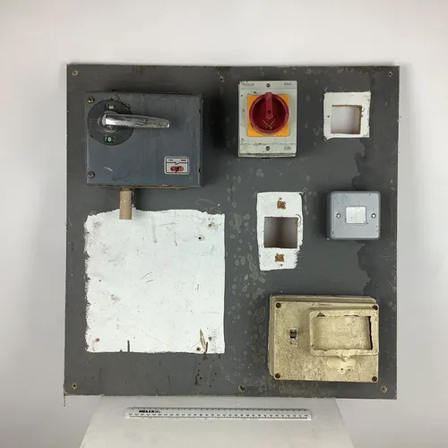 Wood Board with Various Switches and Fuse Boxes