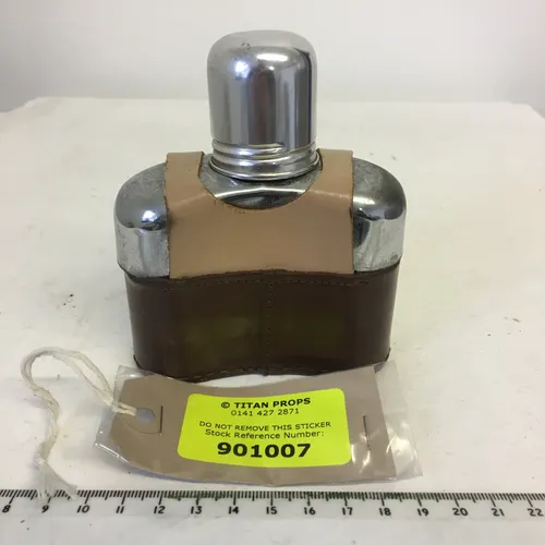Metal hip flask in leather case