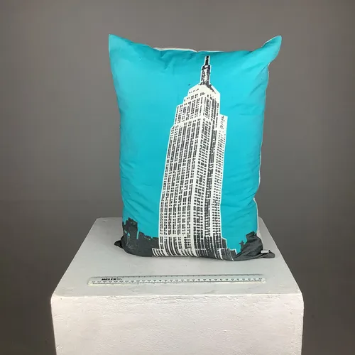 Tall Blue Cushion with Empire State Building Print
