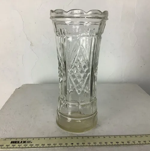 Clear Cut Glass Vase with Scallop Top