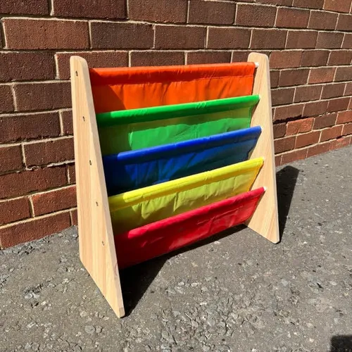 Wooden Kids Book Shelf with Rainbow Slots