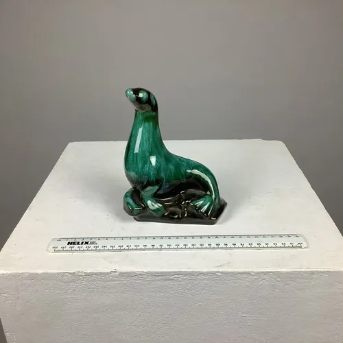 Glazed Green and Black, Blue Mountain Pottery Seal Ornament 