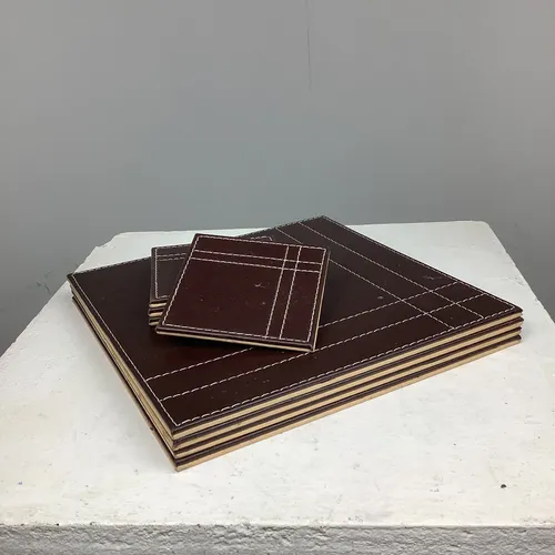 Brown Leather Cream Stitched Placemats and Coasters