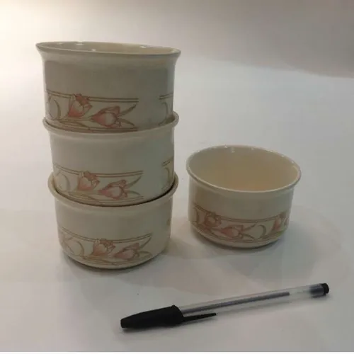 cream ceramic ramekins with pink floral design