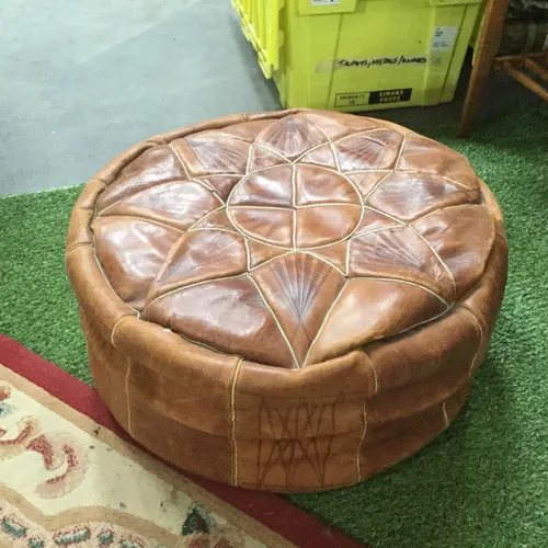 Brown Leather Pouffe Footstool