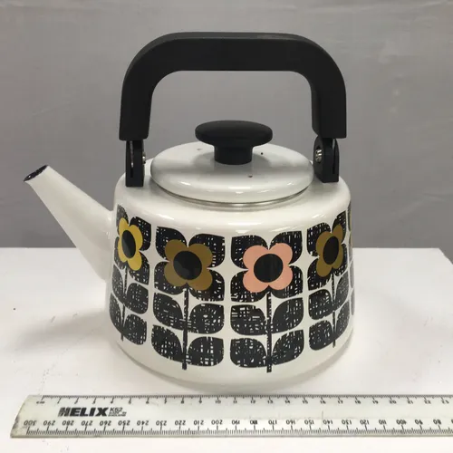 White metal floral print stove top kettle 
