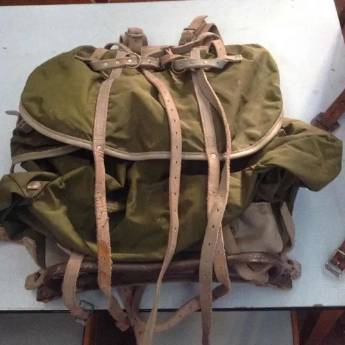 Period backpack, canvas with leather detail and metal frame