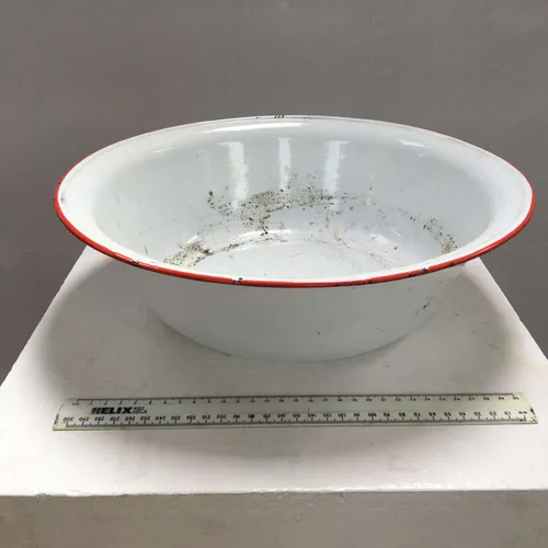 Round White with Red Trim Enamel Bowl Basin