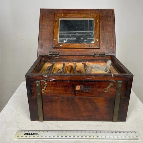 Period Dark Wood Make Up Case with Mirror and Drawer