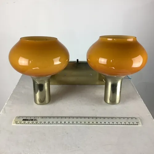 Brass and Orange Yellow 2 Glass Shade Sconce Fixture