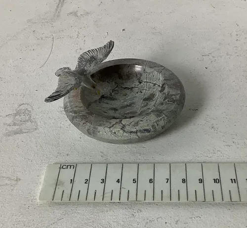Grey Stone Marble Ash Tray with Bird Figure in Edge