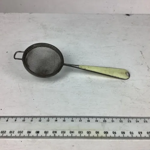 Sieve / Colander Spoon with White Plastic Handle