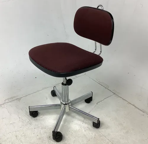Burgundy Red Padded Office Swivel Chair on Wheels with Sliver  Legs