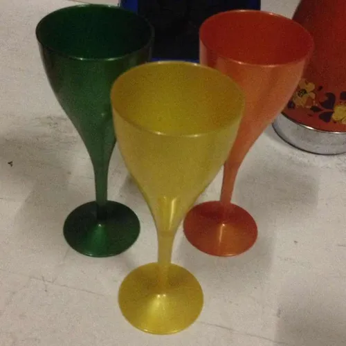 Plastic wine glasses in various colours