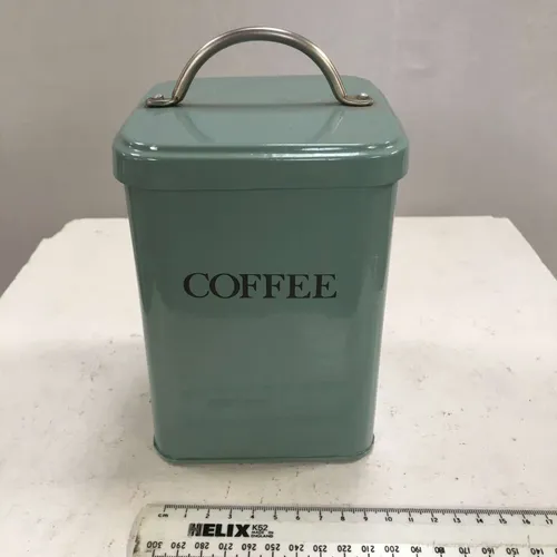 Blue Green Coffee Tin with Arched Handle