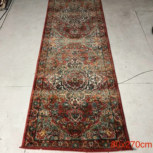 Long Persian-Style Rug/Floor Runner in Red/Orange/White/Blue