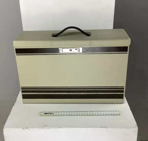 Cream and Brown Metal Document Holder Case