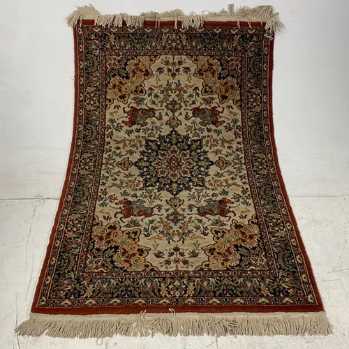 Persian Rug with Horse Rider Detail and Cream Fringing