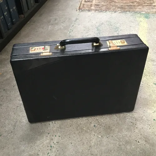 Black Leather Briefcase with Gold Lock