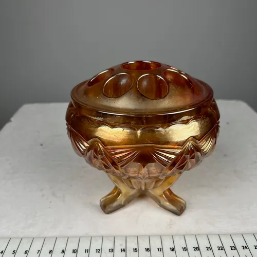 Amber Glass Footed Flower Frog