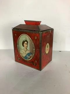 Period Red Queen Elizabeth and Prince Philip Lidded Tin
