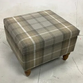 Grey and Cream Tartan Ottoman Footstool with Storage