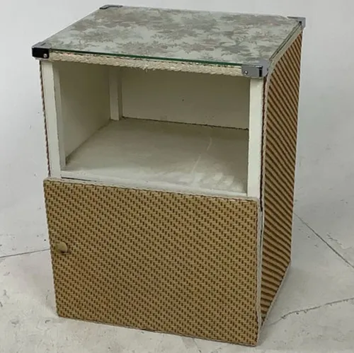 Wicker Side Table / Cabinet with Floral Patterned Top