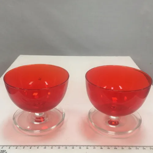 Pair Red Cocktail Dessert Glass, clear base