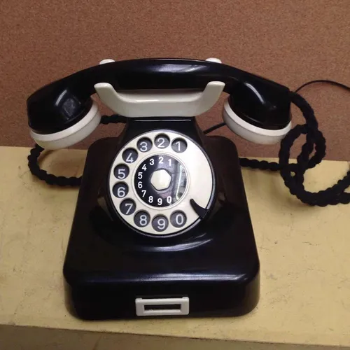 German Reiner Munchen / Post Office Black and White Corded Rotary Dial Telephone with Flex Cord