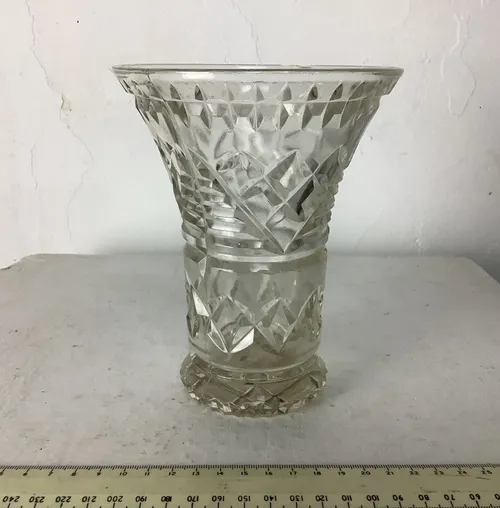 Clear Cut Glass V Shaped Vase