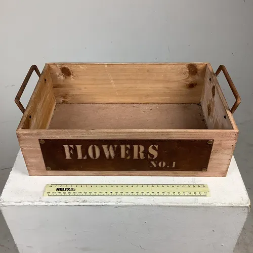 Wooden Flower No 1 Box / Tray with Metal Handles