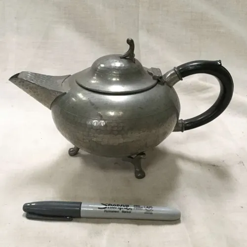 Hammered Pewter Teapot with Black Handle and Feet