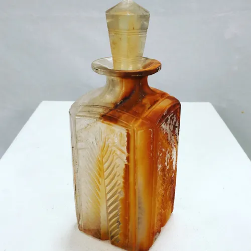 Rusty Decanter, square base, cut glass