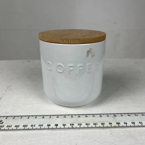 White Ceramic Coffee Jar with Wooden Lid