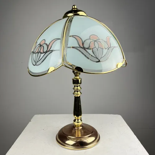 Period Tulip Style Glass and Brass Table Lamp