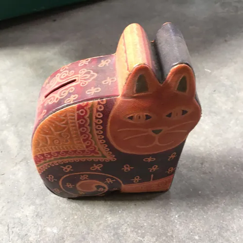 Leather Cat Money Box