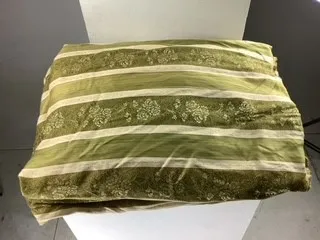 Green and Cream Striped Curtain with Floral Print