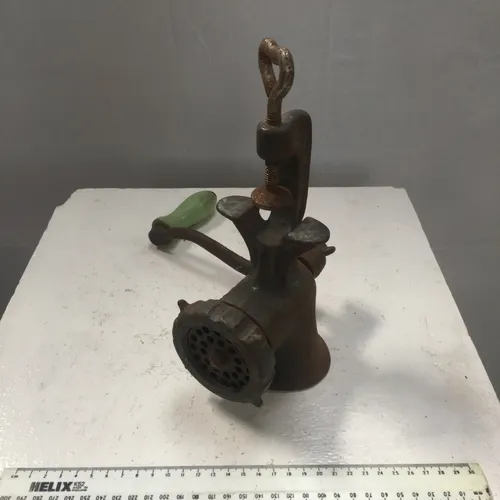 Period Meat Grinder/Mincer with Green Wood Handle