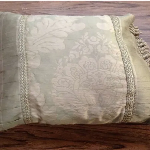 cream throw pillow tassels floral softs