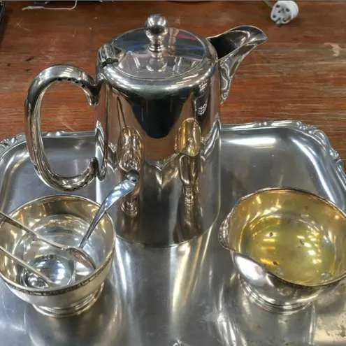 Silver coffee set on tray 1