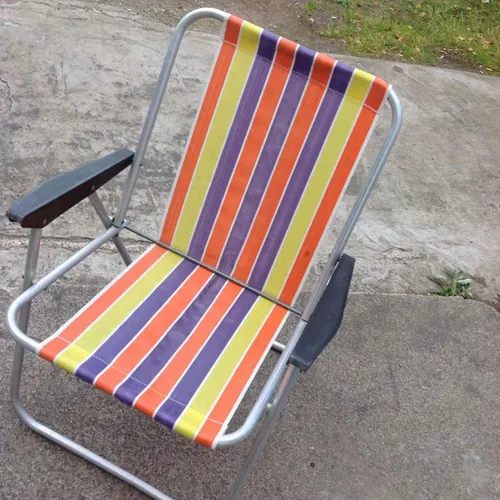 NOT ON WEBSITE / UNAVAILABLE - Aluminium Framed Purple Yellow Orange and White Striped Folding Deck Chair 