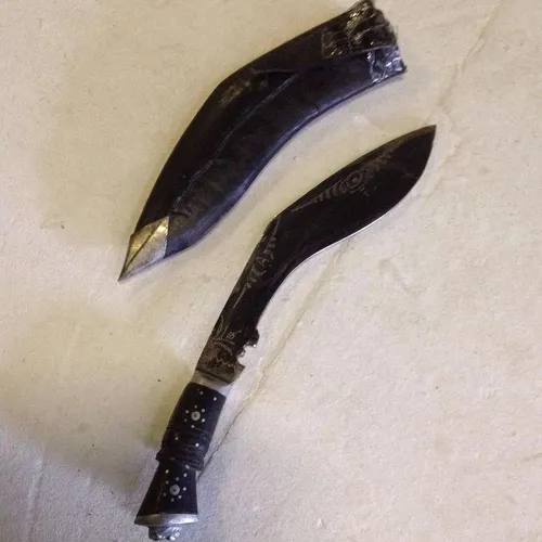 Period Black and Silver Ornate Knife With Leather Sheath