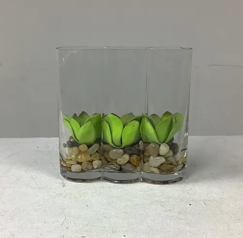 Triple Glass Vase with Artificial Succulents