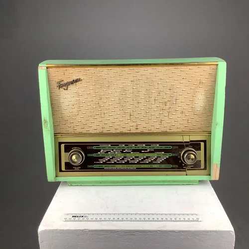 Period Ferguson radio speaker unit in bright duck egg green